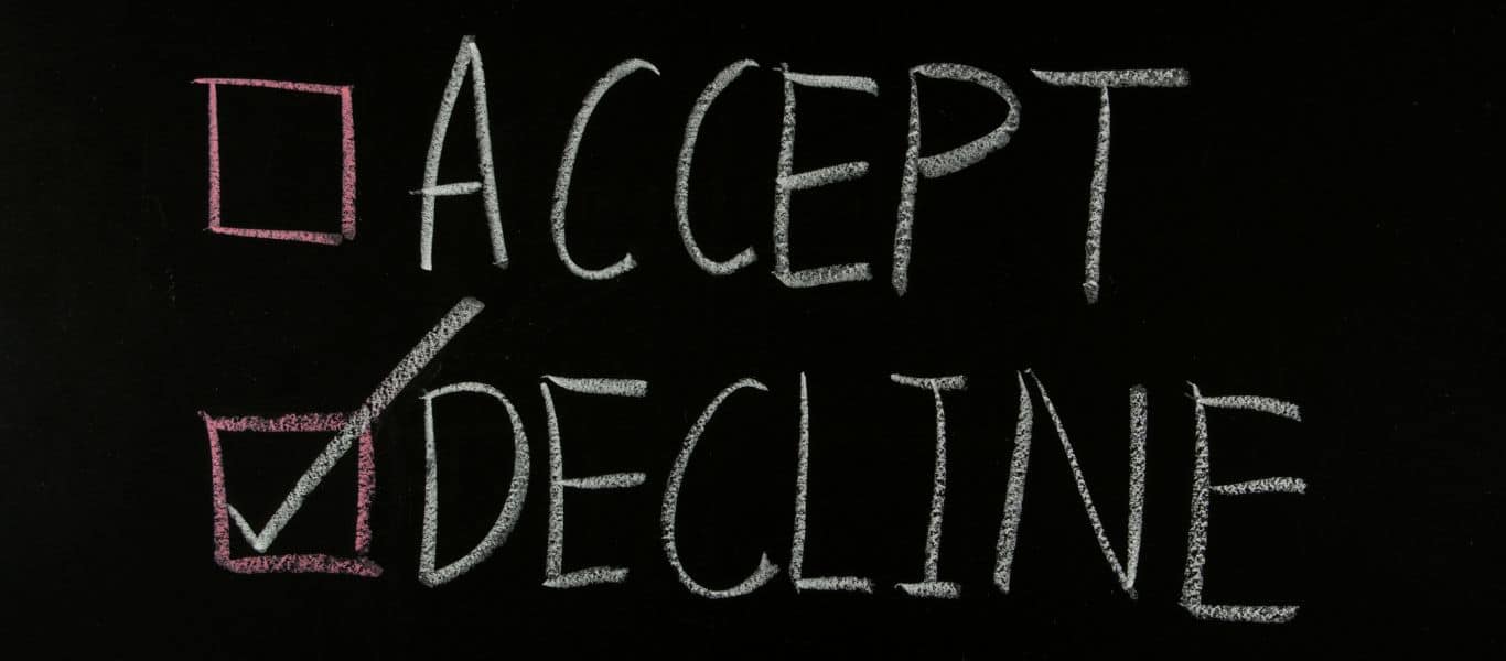 Chalkboard with accept and decline checkboxes, with decline checked